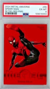 2024 SkyBox Metal Universe #R5 Avengers Spider-Man Retro Red PMG 063/100 PSA 6 - Picture 1 of 2