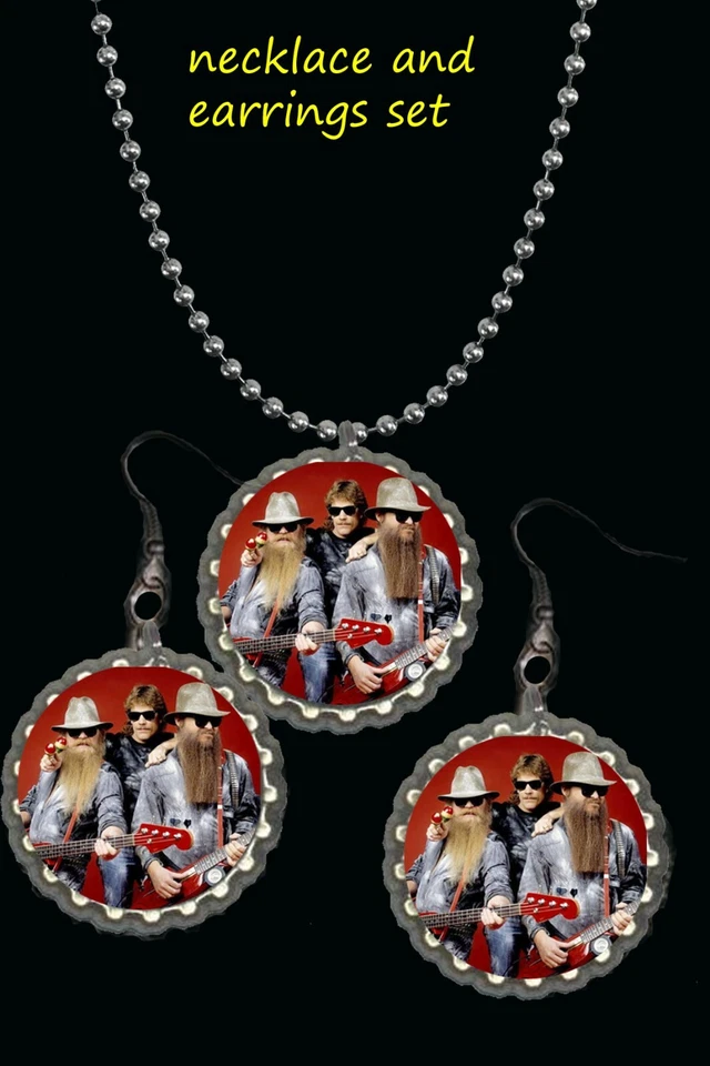 Juego de pendientes y collar ZZ Top gran regalo debe tener pendientes música años 80 Foto 1 de 1