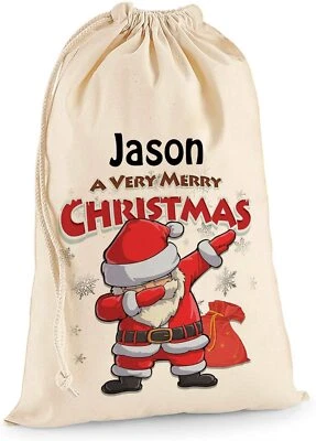 Nombre Personalizado Navidad Regalo Bolsa Dabbing Santa Bolsa Algodón Grande 49x75cm Foto 1 de 4