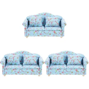 3pcs Doll House Cloth Art Sofa Miniature Fabric Floral Sofa Mini Furniture - Picture 1 of 12