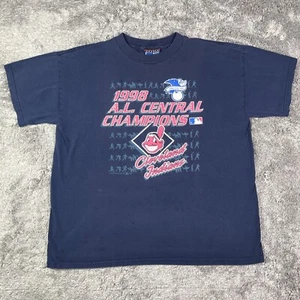 Vintage 90er MLB Baseballshirt Herren groß blau Cleveland Indianer Wahoo 1998 USA - Bild 1 von 12
