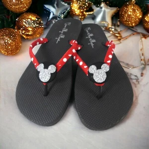 Mickey Mouse Flip Flops for Ladies & Kids, Red Dot Silver Black White, Disney - Picture 1 of 15