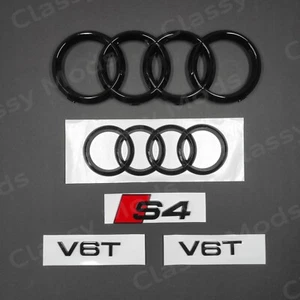 Audi S4 B8 B9 Front & Rear Rings Emblem Badge SET Gloss Black 2009-2019 - Bild 1 von 7