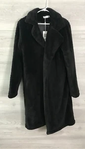 Angashion Womens Large Open Wrap Plush Jacket Knee Length Black NWT - Picture 1 of 8