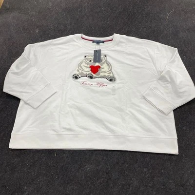 TOMMY HILFIGER Chenille Bear Graphic Sweatshirt Women's Size 3X White  - Image 1 of 4