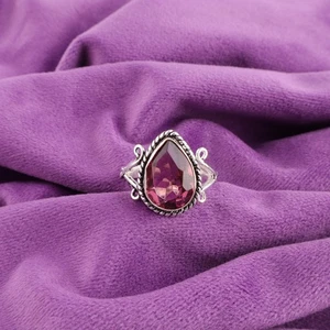 925 Silver Pear Cut Rhodolite Stone Mother Band Bezel Ring Jewelry Size All Size - Picture 1 of 6