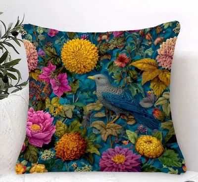 Kissen Bezug 45 cm floral Vogel Garten Deko Landhaus Bauernhaus tropical Tropen - Bild 1 von 4