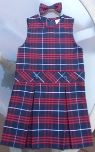 A+ UNIFORM JUMPER + FREE Bow, Blue Red White Plaid, Girl's size 4 made in USA - Picture 1 of 16