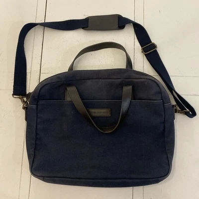 Bolso Mensajero Brooks Brothers Azul Marino Lona con Acentos de Cuero Negro Foto 1 de 4
