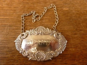 hallmarked Sliver Brandy Decanter Label dated 1993 Broadway and Co Birmingham - Picture 1 of 1
