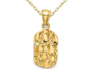 14K Yellow Gold Nugget Charm Pendant Necklace with Chain - Picture 1 of 4