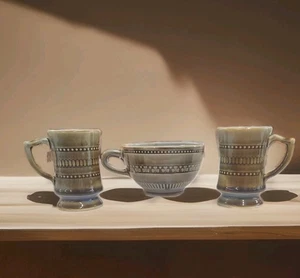 3X Vintage Wade blau grün glasiert IRISCHES PORZELLAN Keramik Teetasse Mini Becher KLEEBLATT - Bild 1 von 9