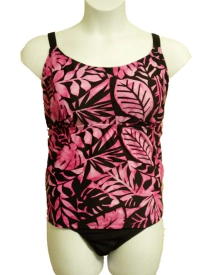 Traje de baño Aqua Couture para mujer rosa y negro tropical 1 pieza blusa talla 22 Foto 1 de 1