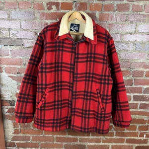 Chaqueta Woolrich De Colección Para Hombre Grande Larga Roja A Cuadros Forrada Sherpa Hecha en EE. UU. 90s - Imagen 1 de 9