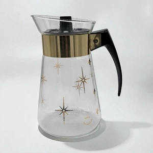 Corning Ware Gold Atomic Starburst Clear Glass Coffee Carafe Pot Lid 6 Cup MCM - Picture 1 of 8