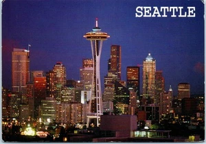 Night View of Downtown Seattle and the Space Needle, Washington Postcard - Picture 1 of 2
