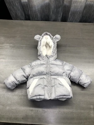 Jaqueta acolchoada Rothschild bebê meninos Sherpa forrada animal com capuz tamanho 6/9 meses cinza - Imagem 1 de 4