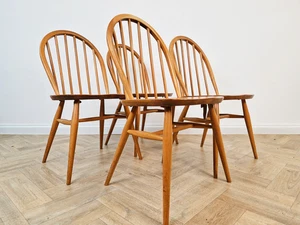 Ercol Windsor Vintage Mid Century Danish Design Solid Elm Hoopback Dining Chairs - Picture 1 of 6