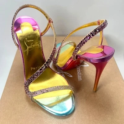 Christian Louboutin Rosalie Strass Boreal Heels Metallic Multicolor Sandals Sz36 - Image 1 of 4