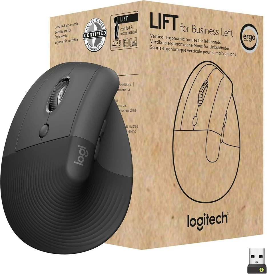 Logitech Lift for Business Left, Vertical Ergonomic Mouse - LEFT HANDED Wireless - Image 1 of 1