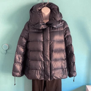 Add Italy Down Jacket Womens Size M Navy Blue Zip & Snap A Shape Cocoon - Picture 1 of 16