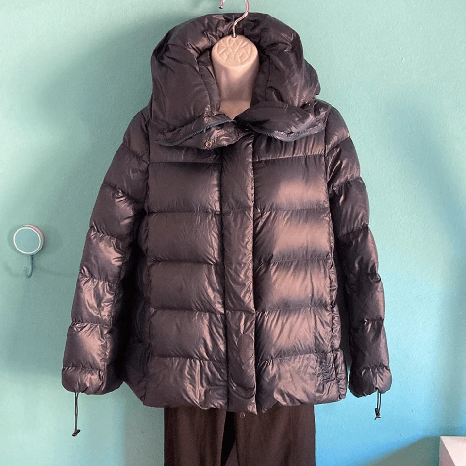 Add Italy Down Jacket Womens Size M Navy Blue Zip & Snap A Shape Cocoon - Image 1 of 4