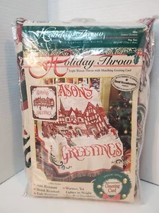 Vintage Seasons Greetings Dickens Weihnachten Überwurf dreifach gewebt 50 mal 60 Made in USA - Bild 1 von 4