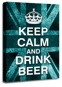 Keep Calm Art Print Teal Drink Beer Quote Framed Canvas Wall Picture Large - Picture 1 of 6