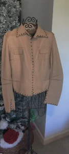Giacca di pelle con borchie di lusso marrone marrone scuro Blur Panama taglia Italia - Foto 1 di 14