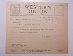 1931 Lamson Goodnow WU Telegram St Johns New Brunswick Ephemera L928E - Foto 1 di 4