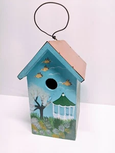 Peaked Sky Blue Birdhouse Copper Roof 6 X 10 Vintage  - Picture 1 of 6