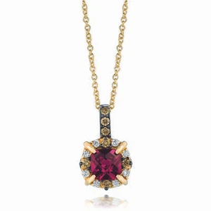 LeVian 14K Yellow Gold Rhodolite Garnet Chocolate Diamond 1 ct Pendant Necklace - Picture 1 of 4