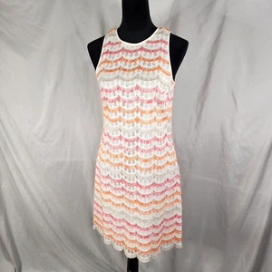New! PHOEBE COUTURE Size 4 Cotton Blend Fringe Keyhole A-line Festive Mini Dress - Picture 1 of 12