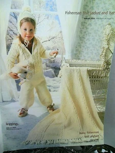 Child Fisherman Knit Jacket Afghan Fair Isle Butterfly KNITTING CROCHET PATTERNS - Picture 1 of 7