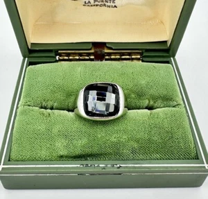 Lia Sophia Gray Glass Gem Cushion Cut Silver Tone Cocktail 5.75 Ring - Picture 1 of 10