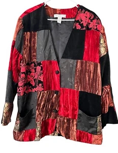 Chaqueta De Colección Preston & York Sport Para Mujer’s Patchwork XL Navidad Vacaciones Terciopelo - Imagen 1 de 11
