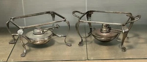 2 x Antique Table Top Spirit Burners Silver Plated 8” x 6” Tops x 4 1/2 “ High - Picture 1 of 15