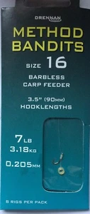 DRENNAN METHOD BANDITS CARP FEEDER - 8 BARBLESS 3.5" (90mm) HAIR RIGS WITH BANDS - Picture 1 of 1