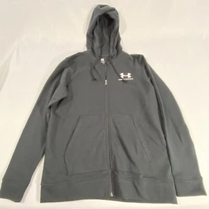 Under Armour Zip Up Hoodie Black Mens Size Medium Loose Light Weight Cotton UA M - Picture 1 of 6