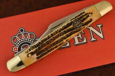 QUEEN STEEL WINTERBOTTOM GROOVED BONE STOCKMAN W/PUNCH KNIFE NICE ORIGINAL BOX - Image 1 of 4