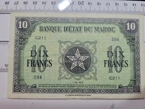 🇲🇦 Morocco 10 francs P-25 "EF / XF" 1 May 1943 WWII Banknote 101522-16 - Picture 1 of 2