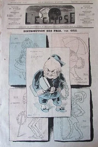 DISTRIBUTION DES PRIX CARICATURE GILL JOURNAL SATIRIQUE L'ECLIPSE N° 358 de 1875 - Picture 1 of 1