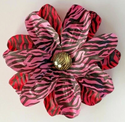 5" Shades of Pink & Black Zebra Animal Print Tropical Lily Silk Flower Hair Clip - Image 1 of 3