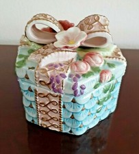 Vintage Fitz & Floyd Essentials Floral Hexagon Keepsake Trinket Box Pink Bow New