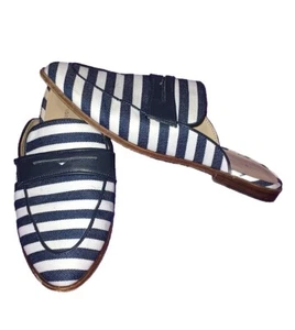New ANN TAYLOR Size 7.5  Missy Striped Loafer Slide Padded Footbed Blue & White  - Picture 1 of 6