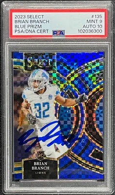 BRIAN BRANCH SIGNED 2023 PANINI SELECT BLUE #135 Rookie PSA 9 AUTO 74/149 - Image 1 of 2