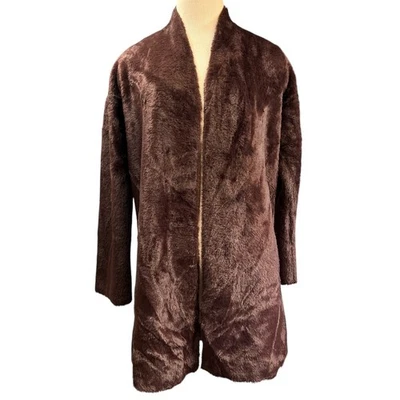 Chaqueta Cárdigan Ann Taylor Imitación Piel Larga Frente Abierto Talla S Marrón Chocolate Acogedora Foto 1 de 4