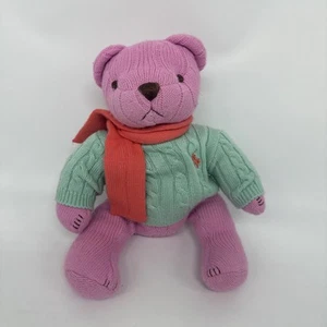 Ralph Lauren Polo Teddy Bear Plush Pink Knit w/ Mint Green Sweater & Scarf 2004 - Picture 1 of 12