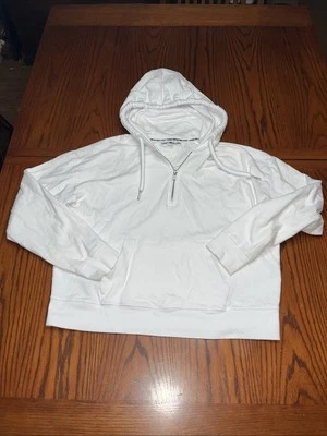 Tommy Hilfiger Sport Tommy Jeans Cropped Logo 1/4 Zip Hoodie White. Size Large - Image 1 of 4