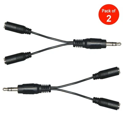 2X AMZER 2-WAY 3.5mm HEADSET HEADPHONE JACK SPLITTER FOR iPHONE iPOD CELL PHONE - Image 1 of 3